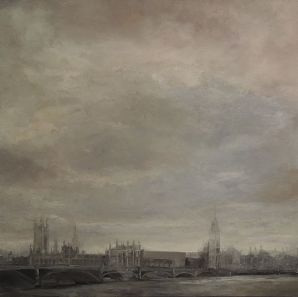 Bajo el cielo gris óleo s/tela 80x80 cm