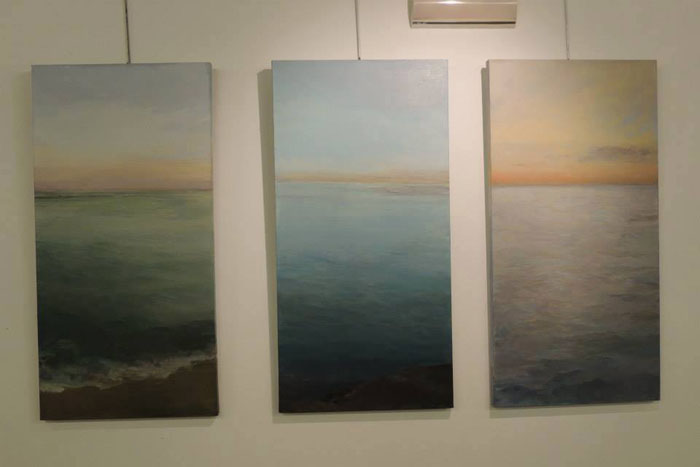 Contemplando el mar óleo s/tela (tríptico) 100x50 cm