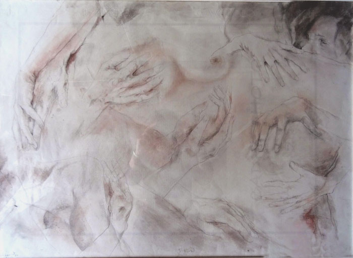 Caricias      lápiz y pastel    50 x 70 cm