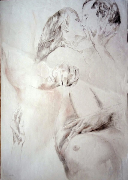 Caricias II   lápiz y pastel   50 x 70 cm