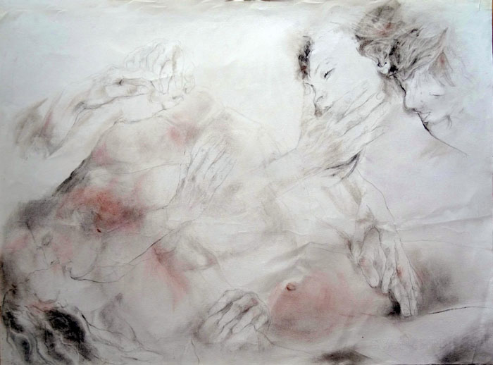Caricias III   lápiz y pastel   50 x 70 cm