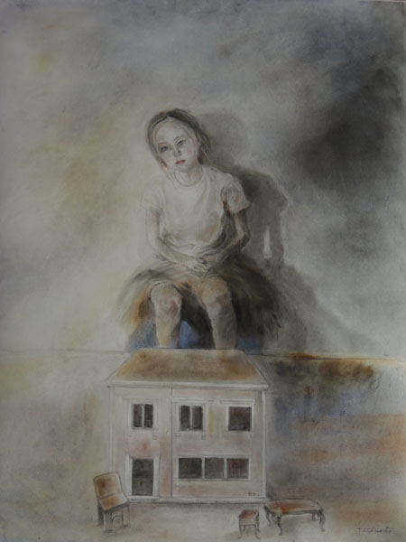 Jugando al Desahucio    Mixta s/papel  70x50 cm